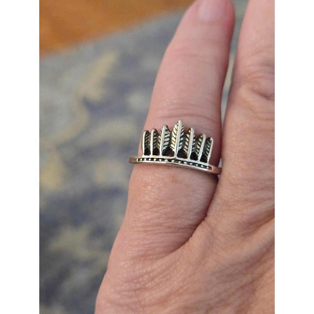 Sterling Silver Headdress Featger Ring Vintage Unmarked Size 7